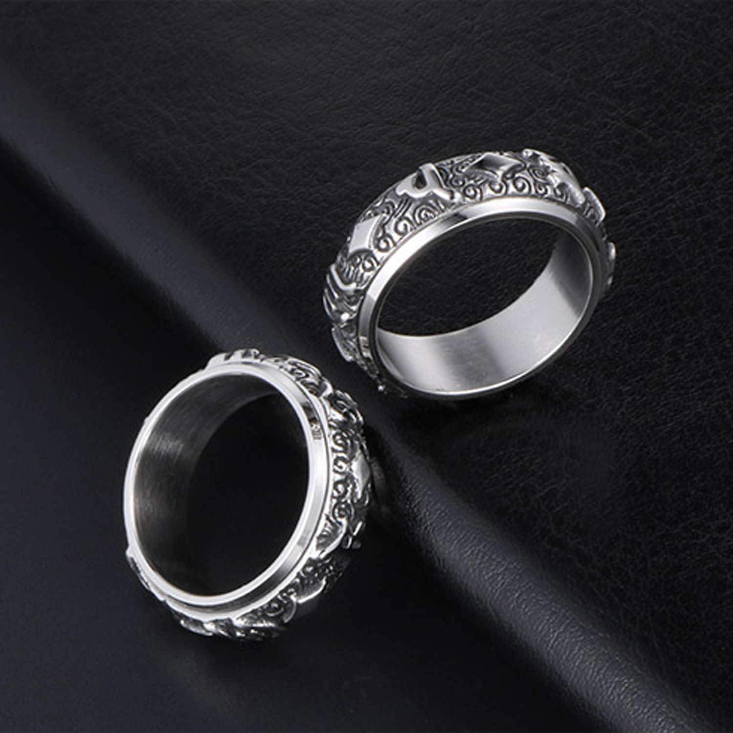 Titanium steel big Ming mantra six words true words turn the ring fashionable man personality ring