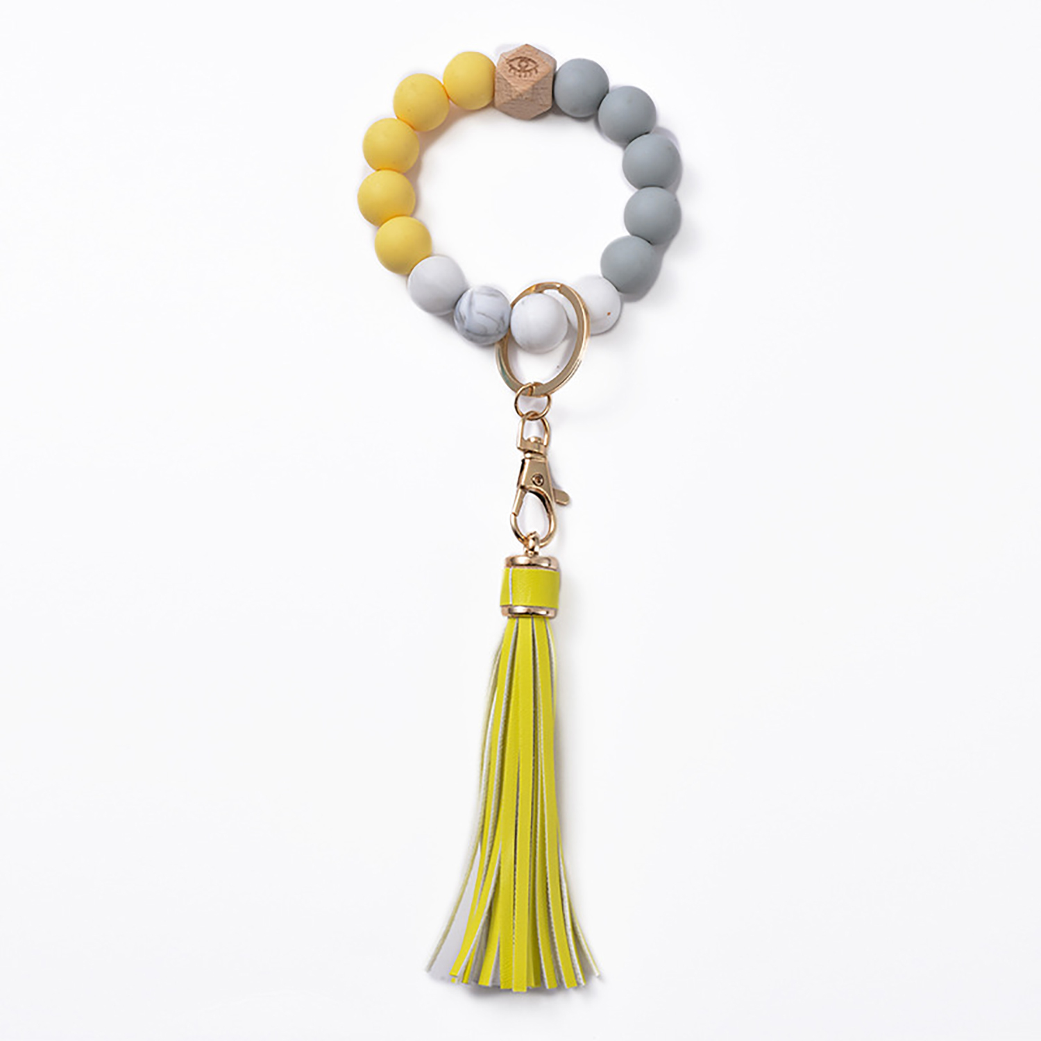 Silica gel bead key ring bracelet wood bead silica gel key ring bracelet female tassel bracelet