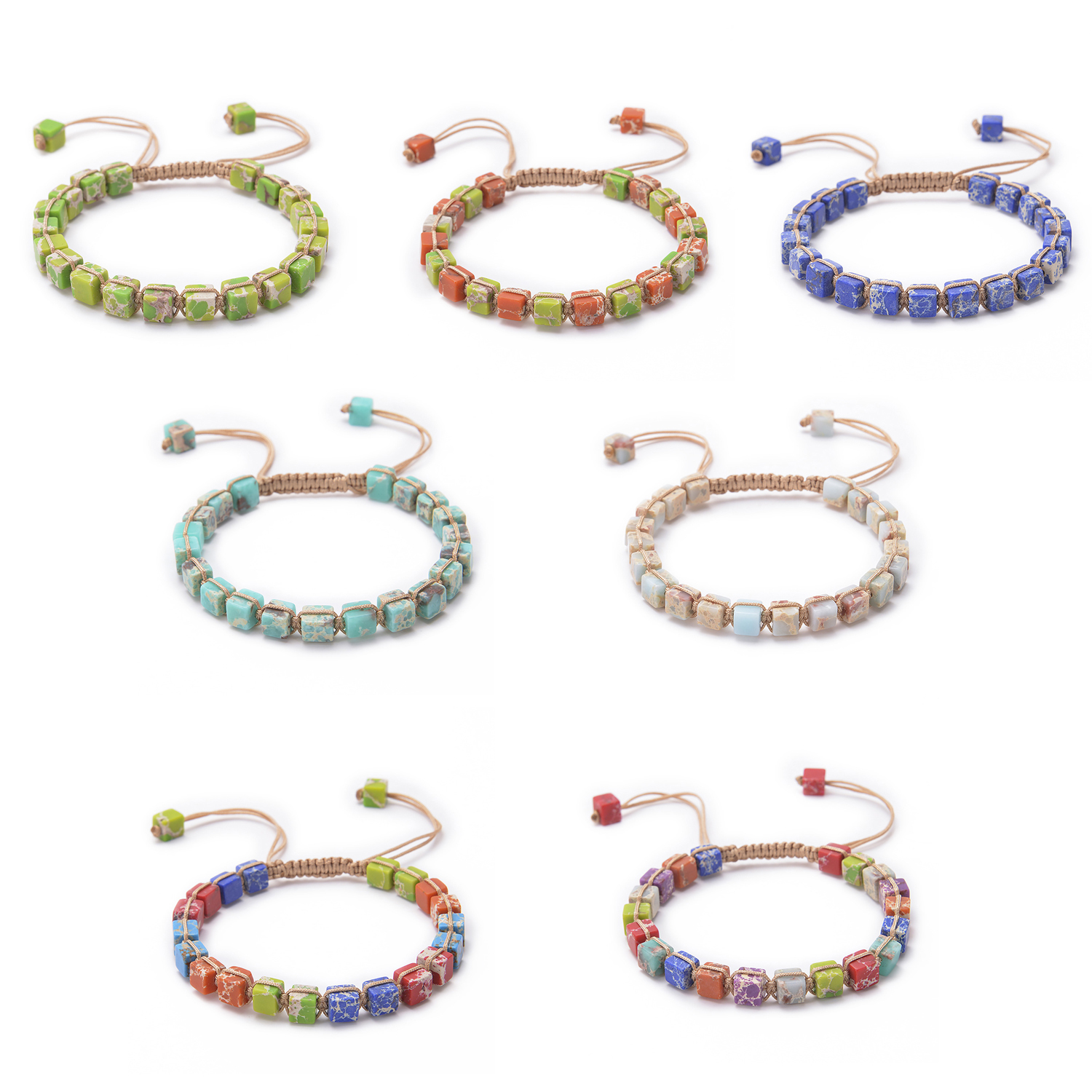 Square Emperor Stone Bracelet Braided Seven Chakra Stone Bracelet Handmade Jewelry for Women Yoga Beads
