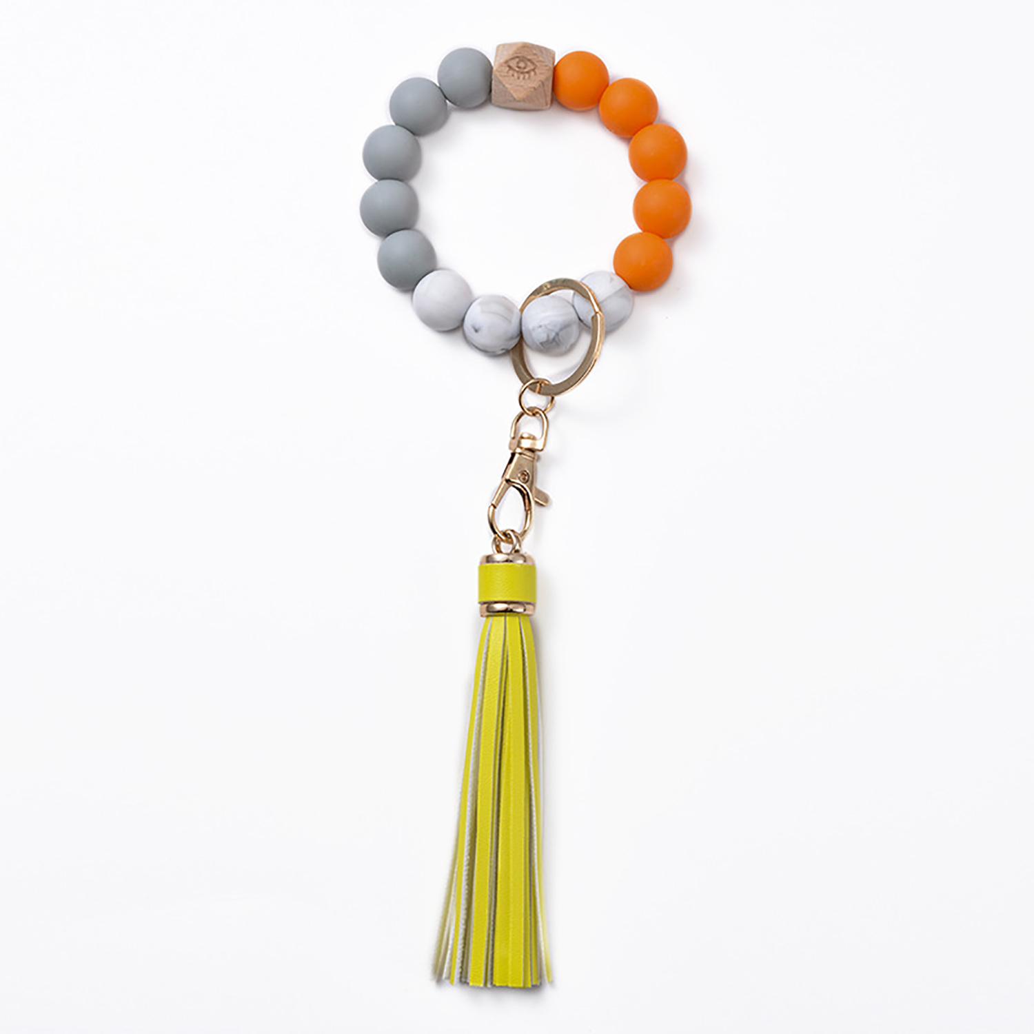 Silica gel bead key ring bracelet wood bead silica gel key ring bracelet female tassel bracelet