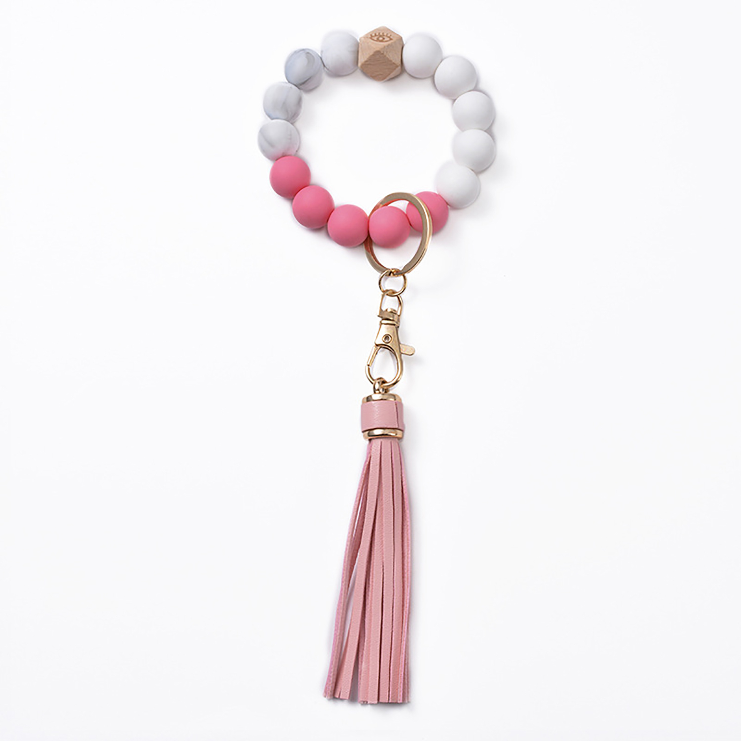 Silica gel bead key ring bracelet wood bead silica gel key ring bracelet female tassel bracelet