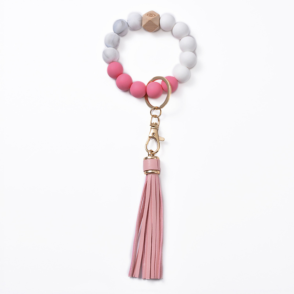 Silica gel bead key ring bracelet wood bead silica gel key ring bracelet female tassel bracelet