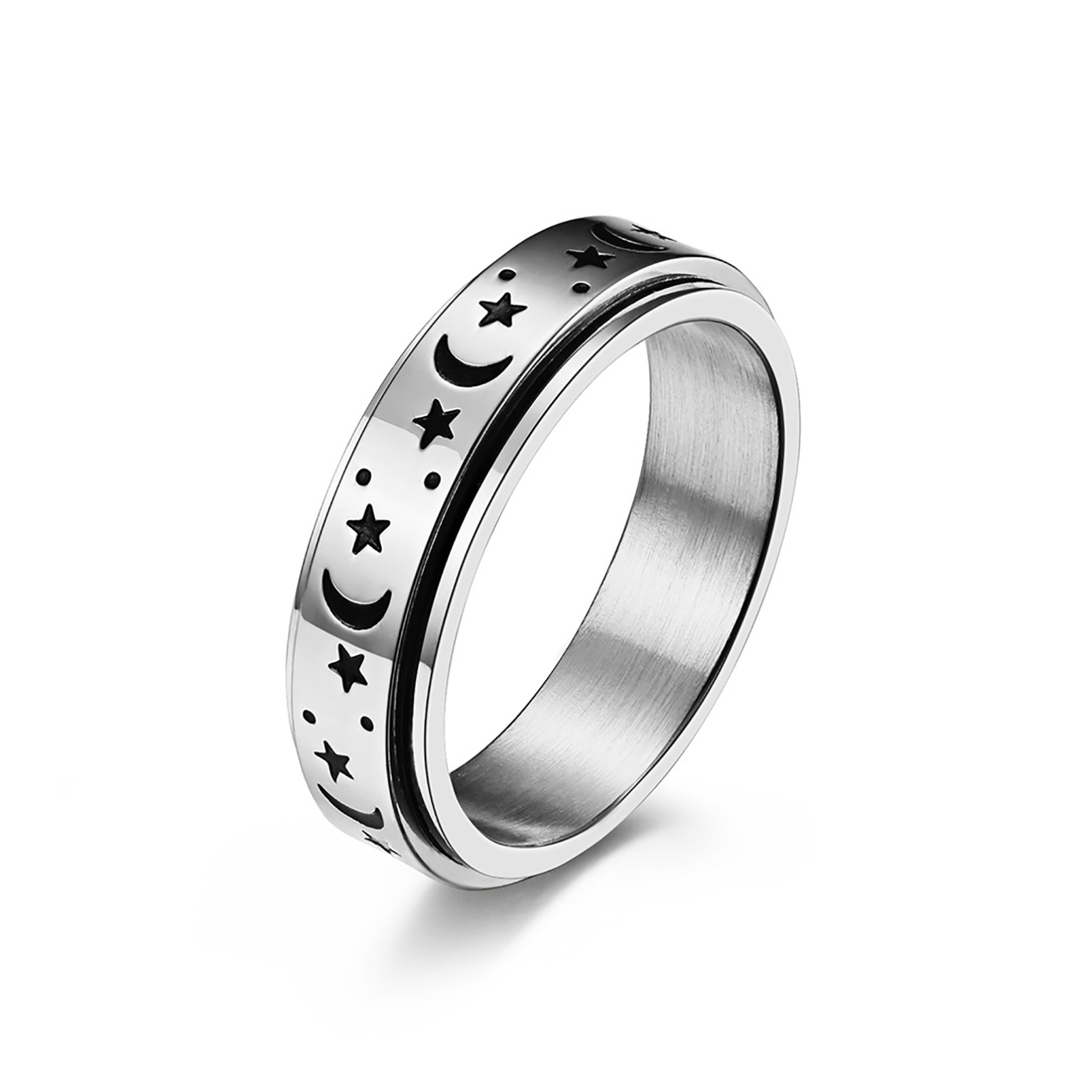 The stars and the moon can be rotated titanium steel ring ring romantic proposal men and women bracelet