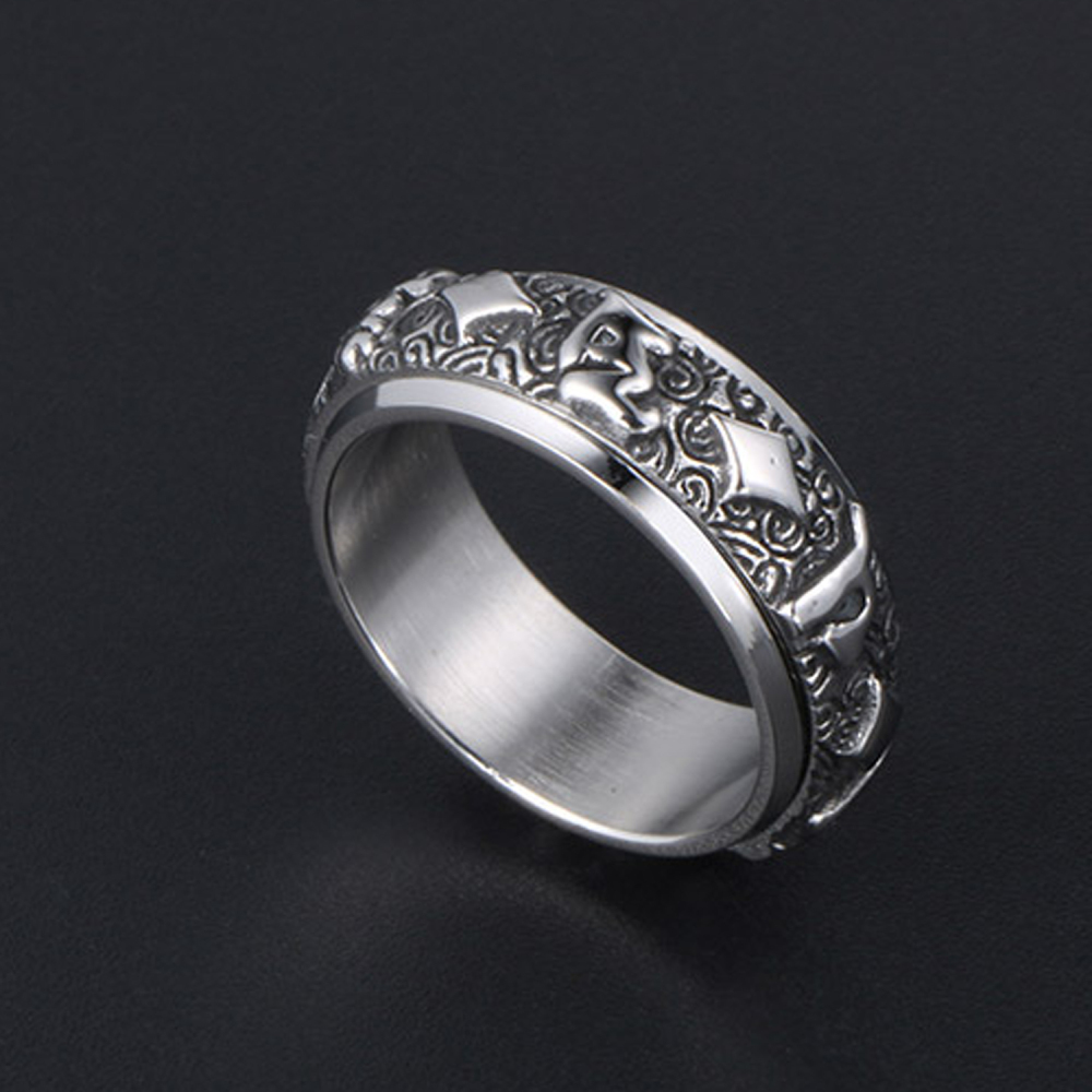 Titanium steel big Ming mantra six words true words turn the ring fashionable man personality ring