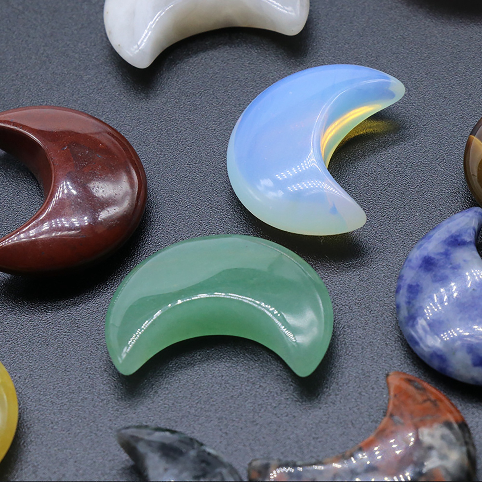30mm crystal agate jade carved moon handle, tiger's eye stone moon ornaments