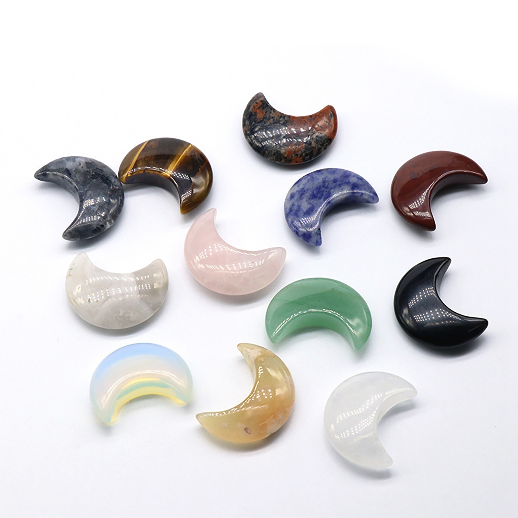 30mm crystal agate jade carved moon handle, tiger's eye stone moon ornaments