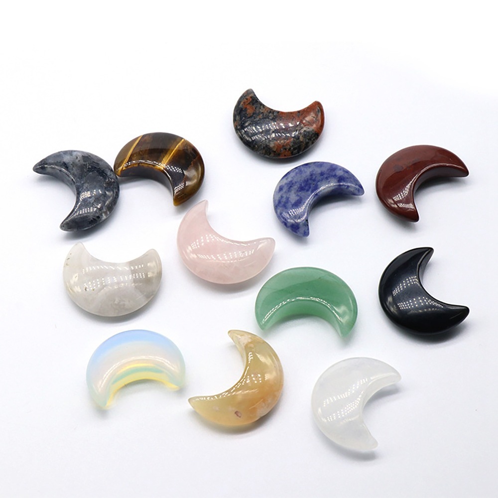 30mm crystal agate jade carved moon handle, tiger's eye stone moon ornaments