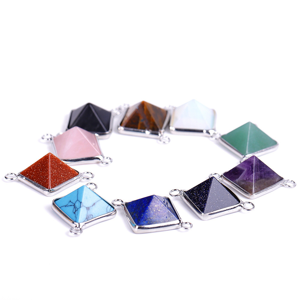 Double hanging pyramid stone enclosing edge pendant for female male spiritual energy gem necklace