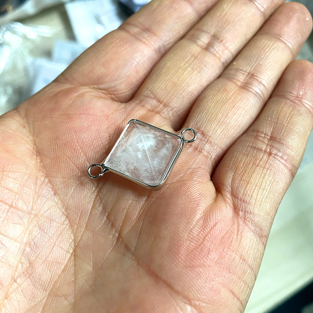 Double hanging pyramid stone enclosing edge pendant for female male spiritual energy gem necklace