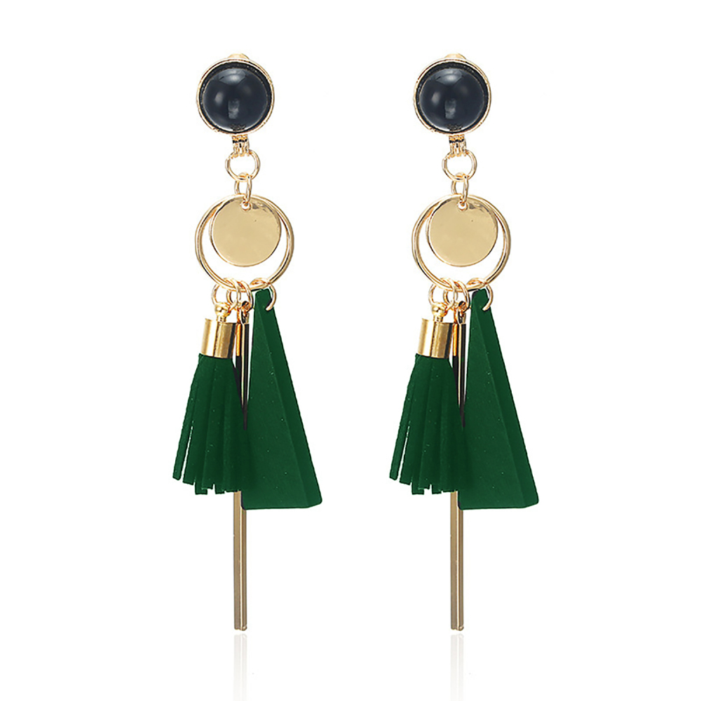Fringe long round ring earrings with irregular geometric triangular wooden ear rings