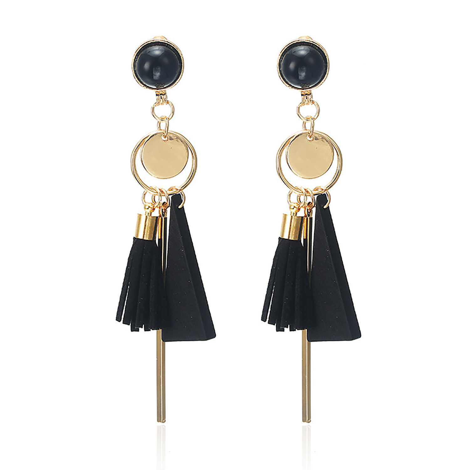 Fringe long round ring earrings with irregular geometric triangular wooden ear rings