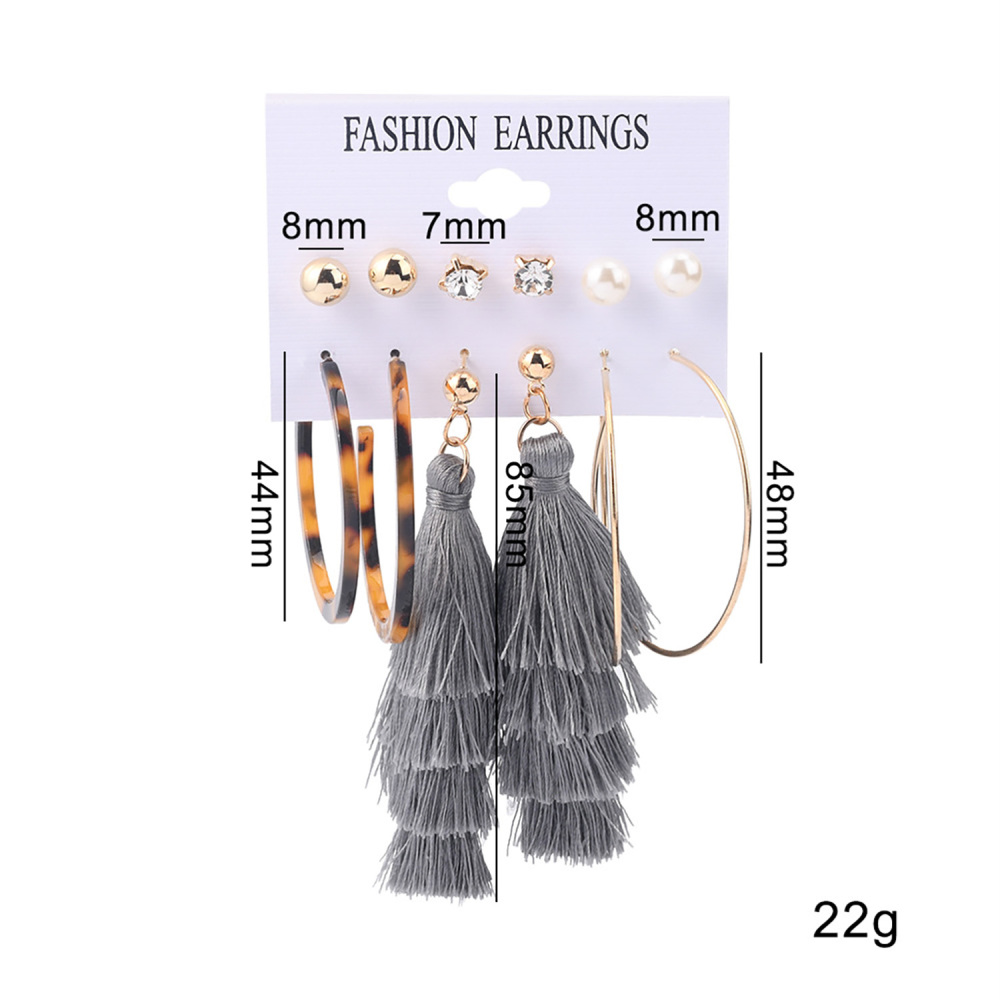 Retro tassel earrings leopard print metal ring love pearl earring set