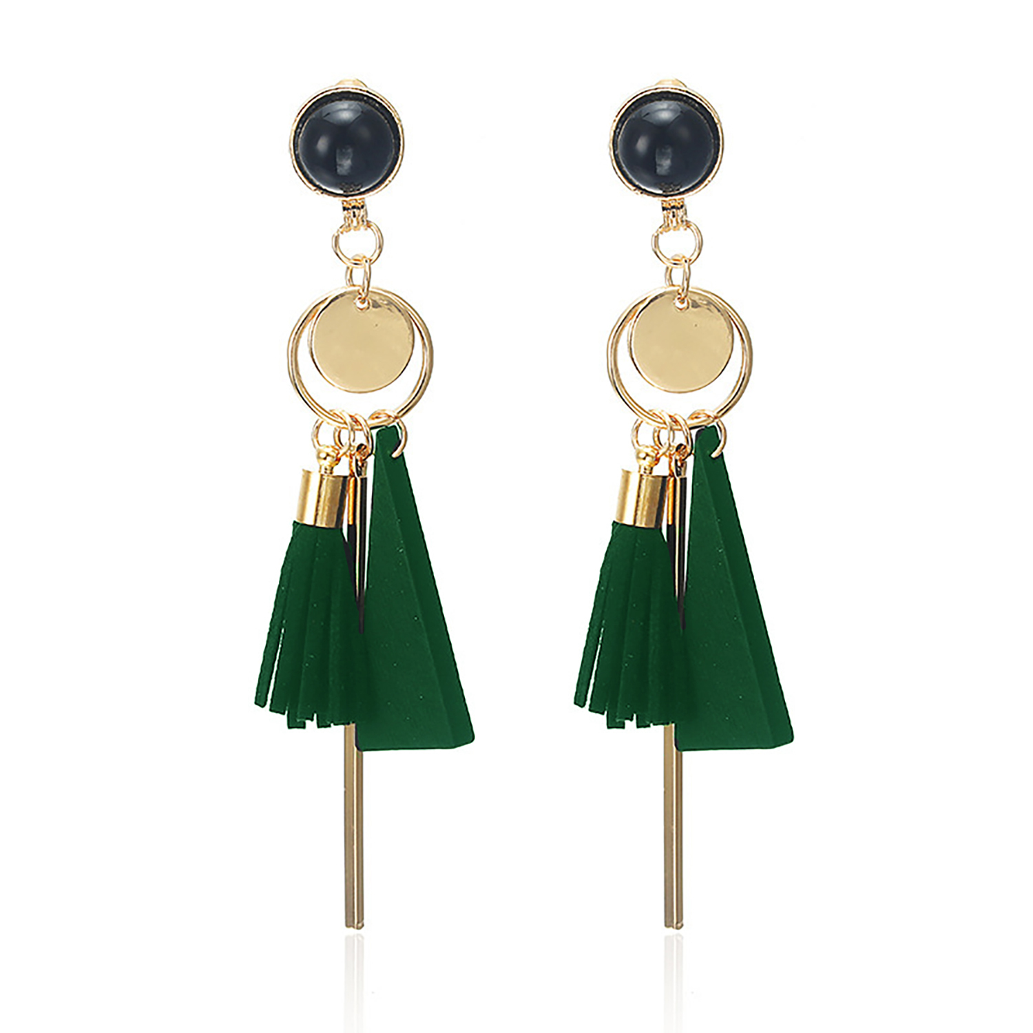 Fringe long round ring earrings with irregular geometric triangular wooden ear rings