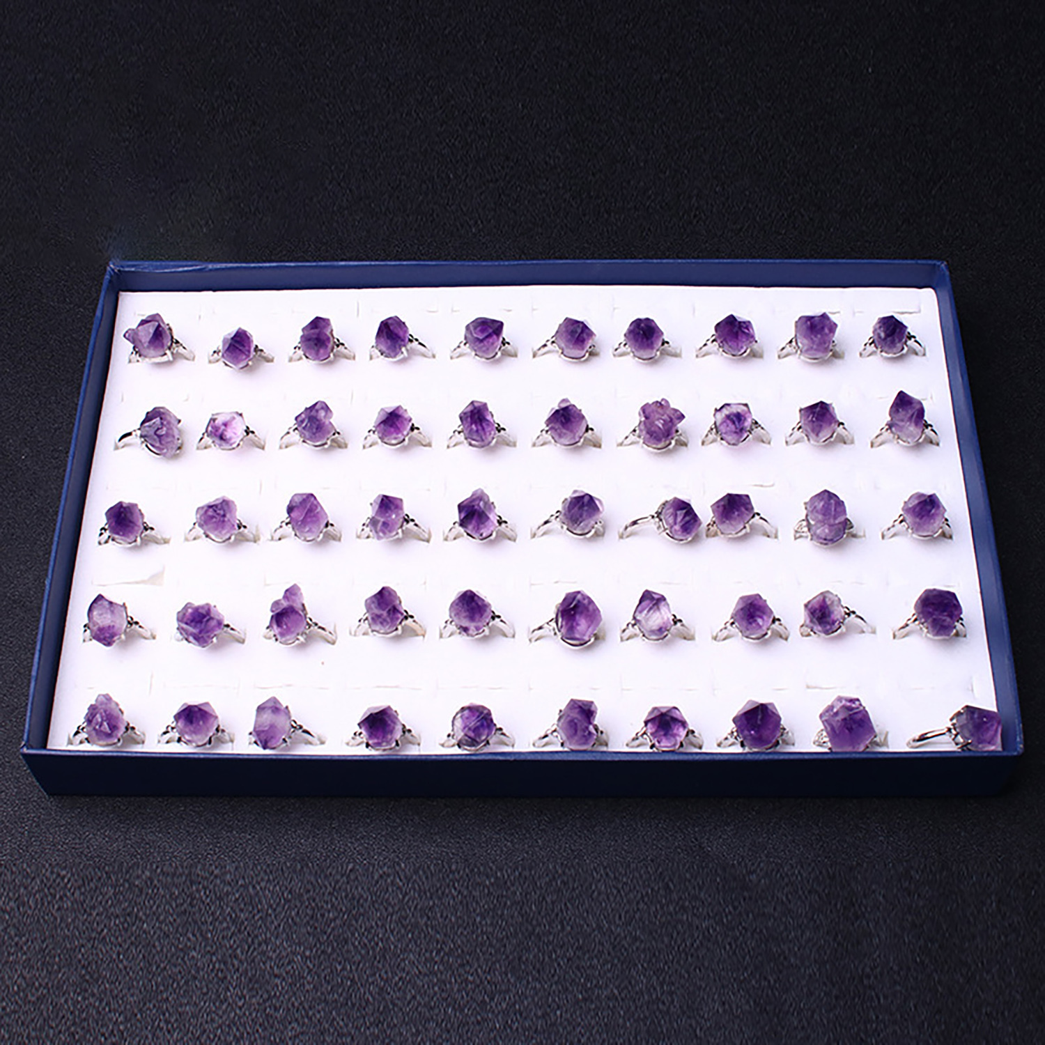 Adjustable Amethyst Ring Healing Stone Jewelry Material Quartz Crystal Ring Girl