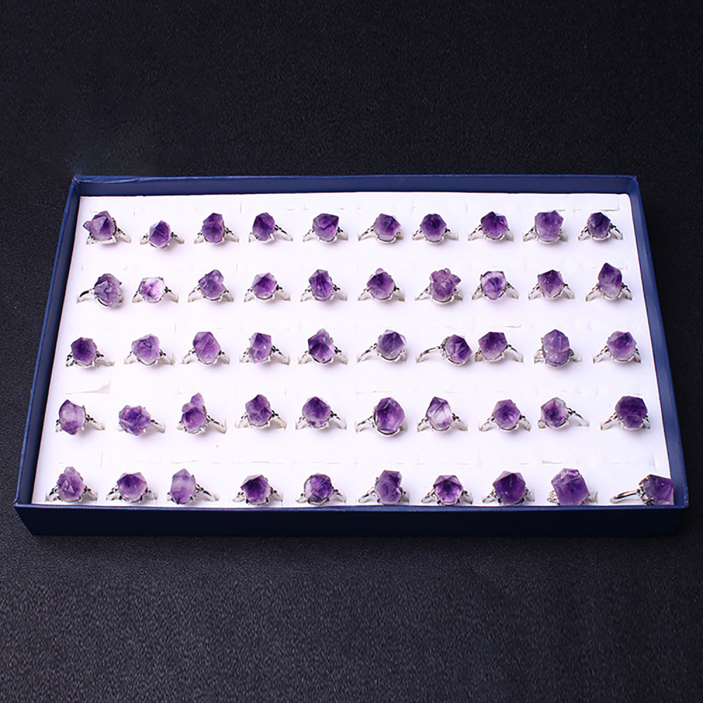 Adjustable Amethyst Ring Healing Stone Jewelry Material Quartz Crystal Ring Girl