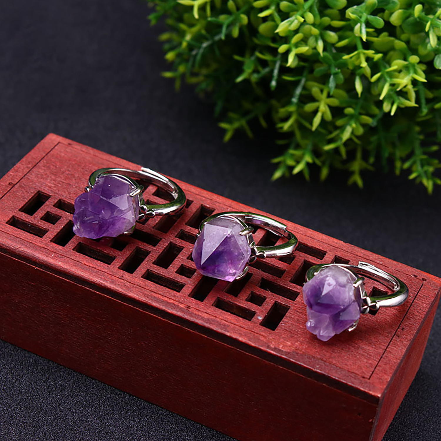 Adjustable Amethyst Ring Healing Stone Jewelry Material Quartz Crystal Ring Girl