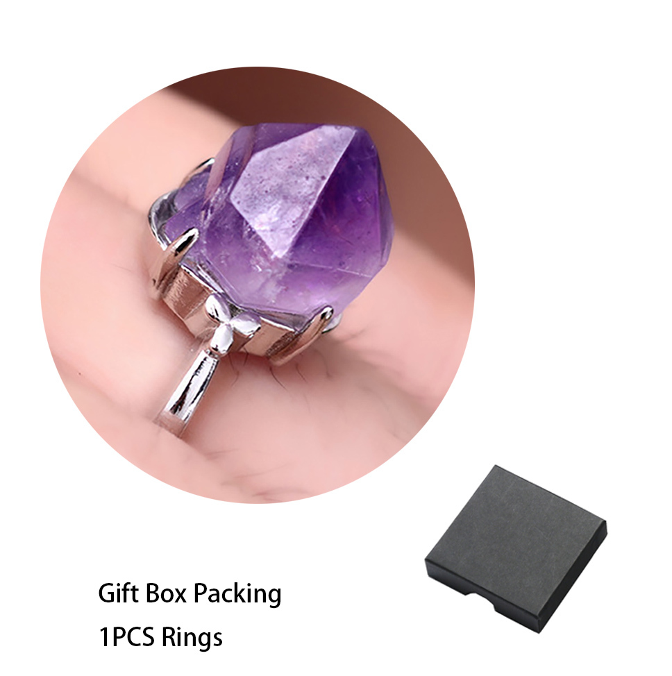 Adjustable Amethyst Ring Healing Stone Jewelry Material Quartz Crystal Ring Girl