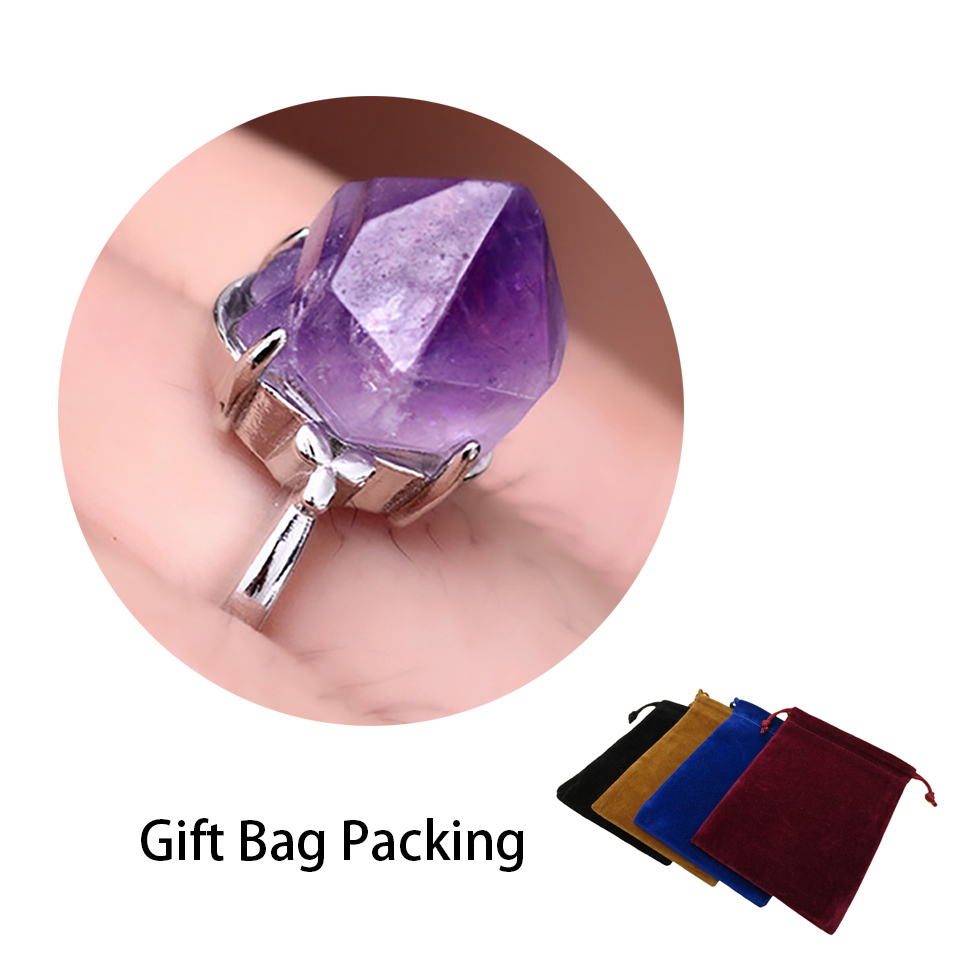 Adjustable Amethyst Ring Healing Stone Jewelry Material Quartz Crystal Ring Girl