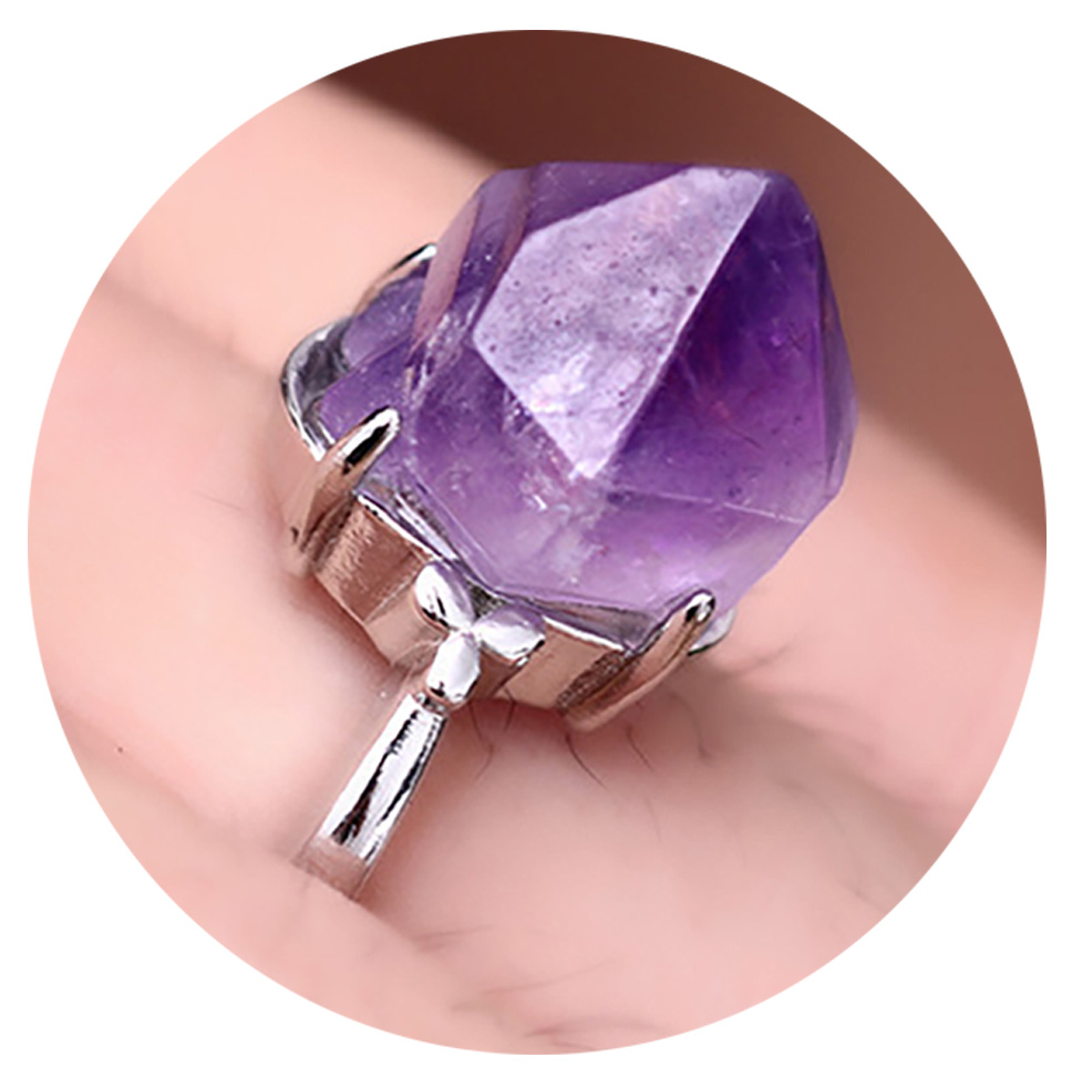 Adjustable Amethyst Ring Healing Stone Jewelry Material Quartz Crystal Ring Girl