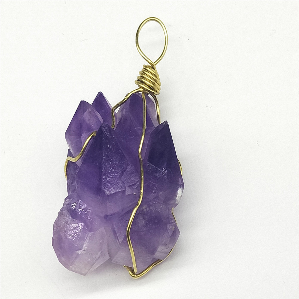 Amethyst pendant with crystal flower design, natural Amethyst cluster pendant necklace