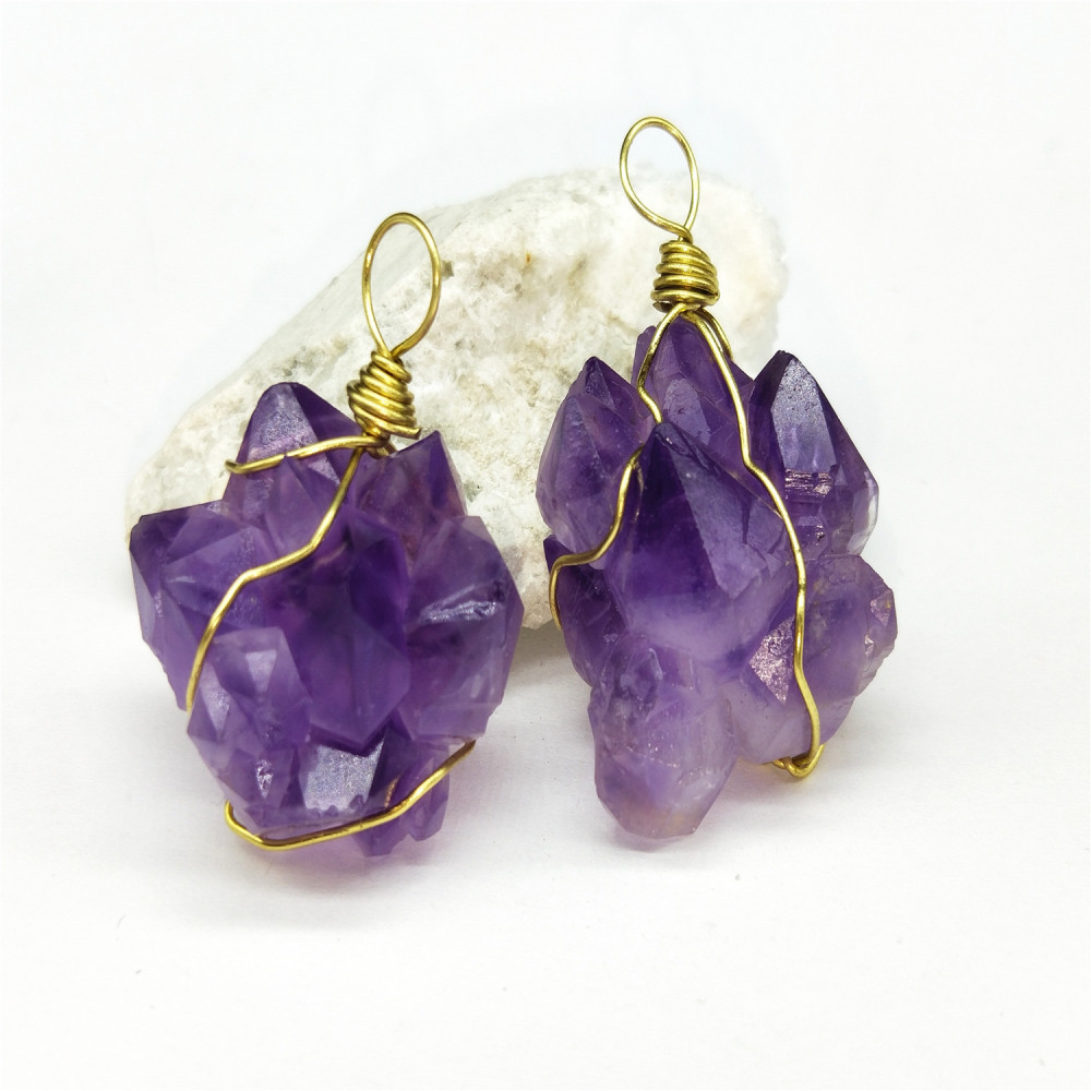 Amethyst pendant with crystal flower design, natural Amethyst cluster pendant necklace