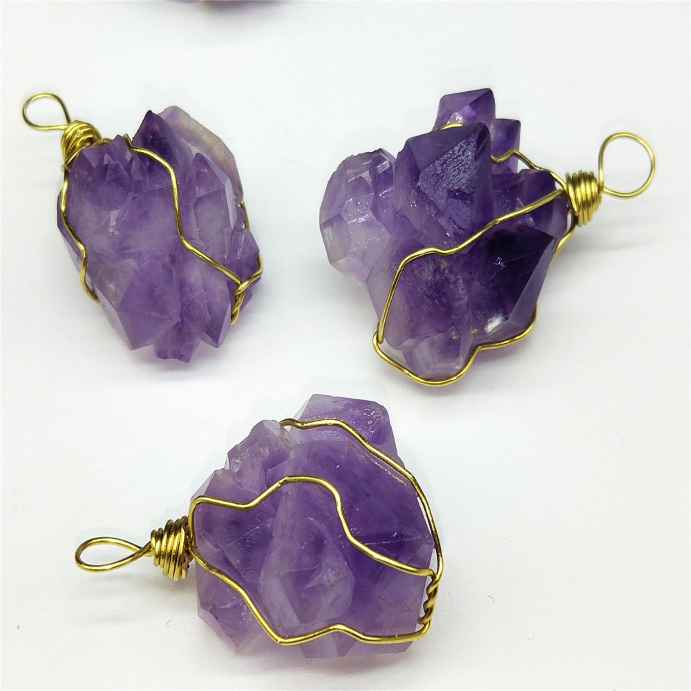 Amethyst pendant with crystal flower design, natural Amethyst cluster pendant necklace