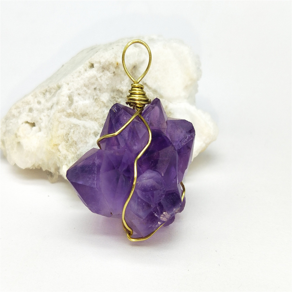Amethyst pendant with crystal flower design, natural Amethyst cluster pendant necklace