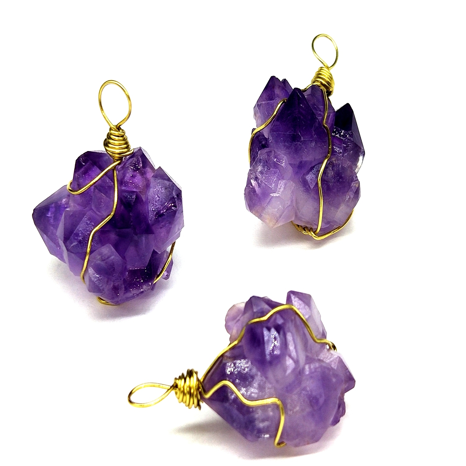 Amethyst pendant with crystal flower design, natural Amethyst cluster pendant necklace