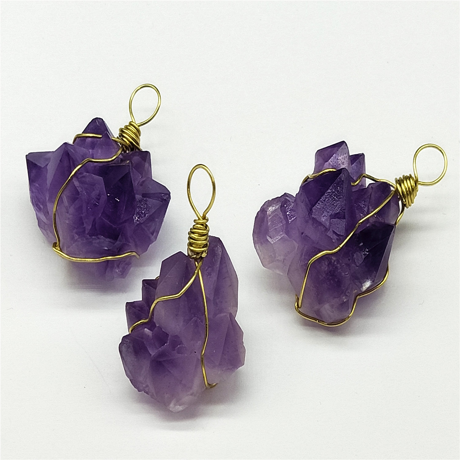 Amethyst pendant with crystal flower design, natural Amethyst cluster pendant necklace