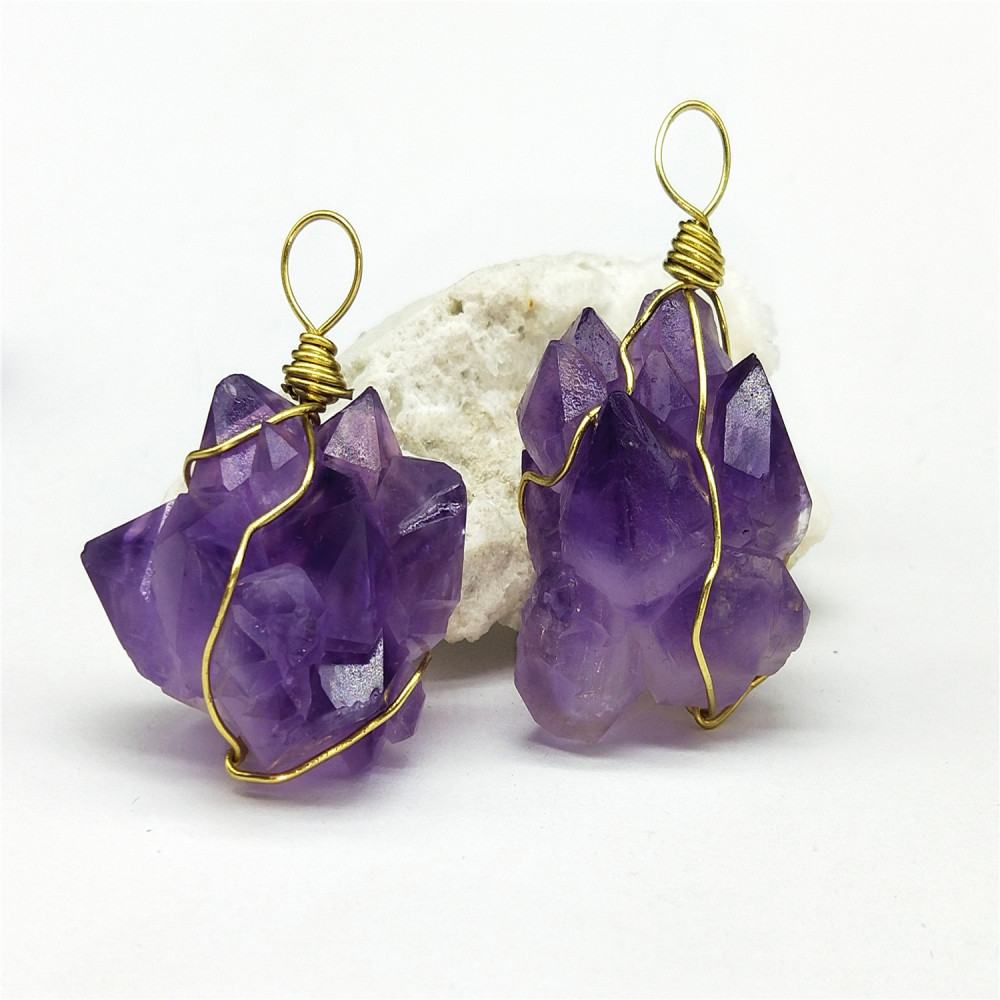 Amethyst pendant with crystal flower design, natural Amethyst cluster pendant necklace