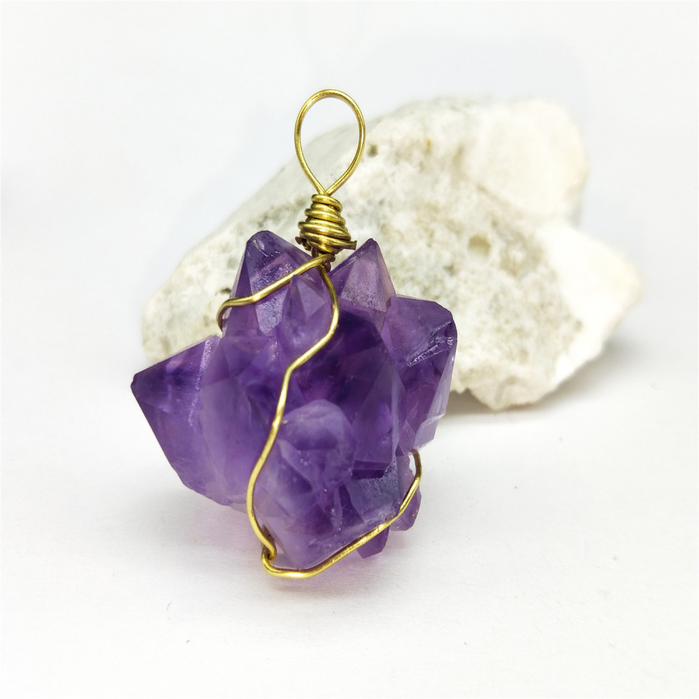 Amethyst pendant with crystal flower design, natural Amethyst cluster pendant necklace