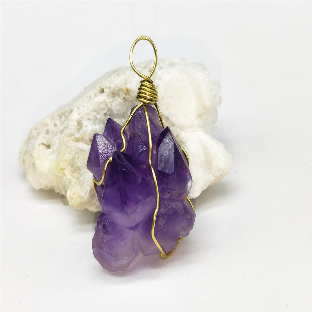Amethyst pendant with crystal flower design, natural Amethyst cluster pendant necklace