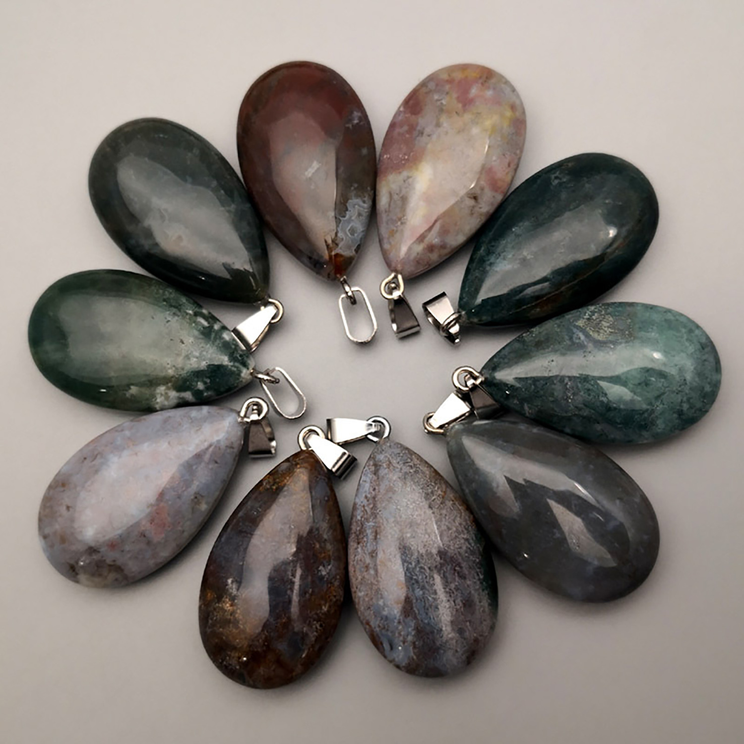 Natural Crystal Quartz Stone Charms Teardrop Shape Chakra Stone Necklace Pendant, DIY Necklace