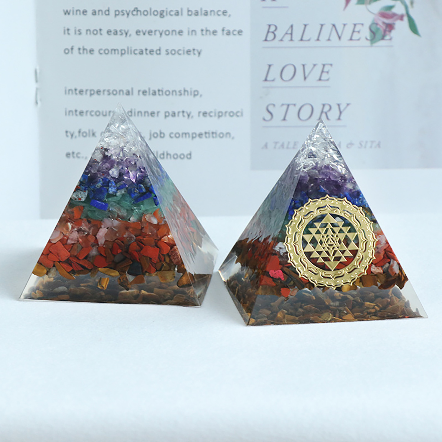 Seven chakra oken pyramid ornaments seven color crystal resin pyramid meditation meditation healing