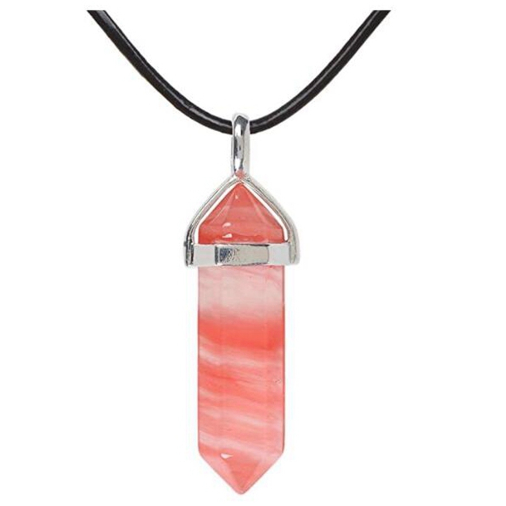 Gold/Silver Natural Gemstone Hexagonal Point Pendant Necklac with 45CM Black Cord