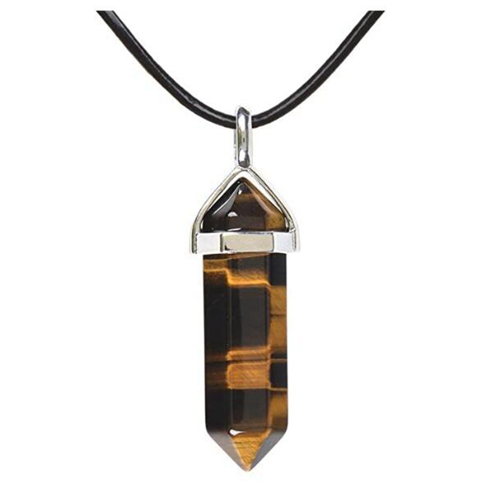 Gold/Silver Natural Gemstone Hexagonal Point Pendant Necklac with 45CM Black Cord