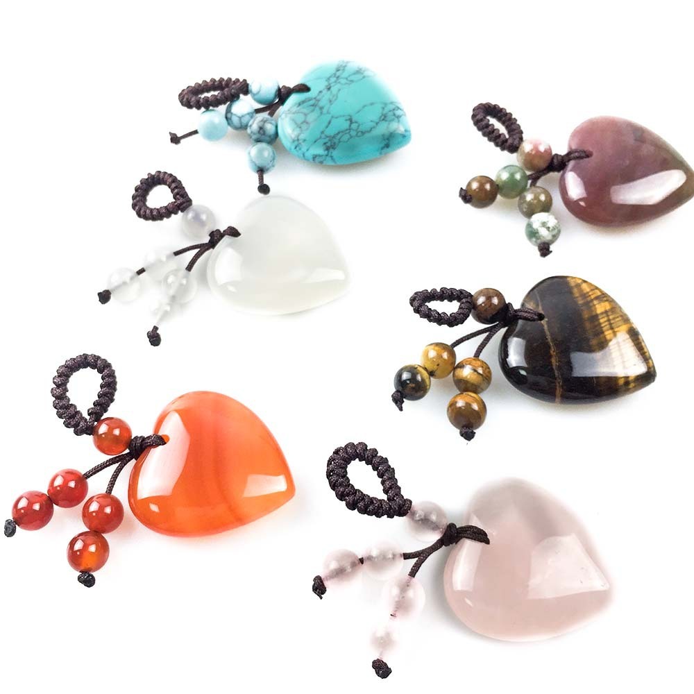 25MM 30MM Love Heart Gemstone Pendant Woven Friendship  Chakra for Making Jewelry Necklace Keychain