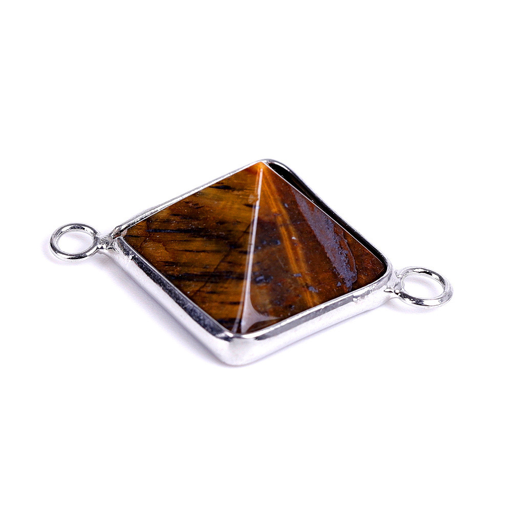 Natural Stone Connectors Pyramid Pendant Links Gemstone Golden Plated Charms for DIY Necklace Bracelet Jewelry Making