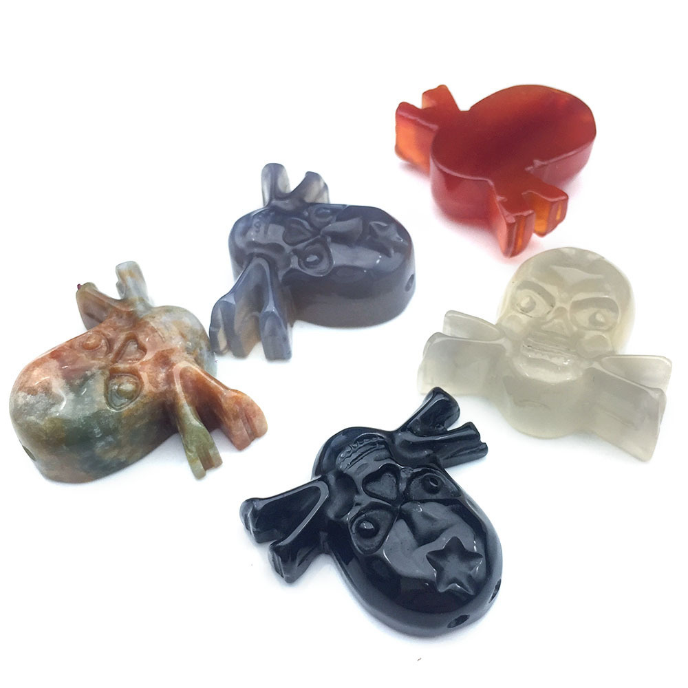 Handmade Craved Skull Figurine Statue Crystal Stone Decorative Skeleton Sculptures Ornament for Gift