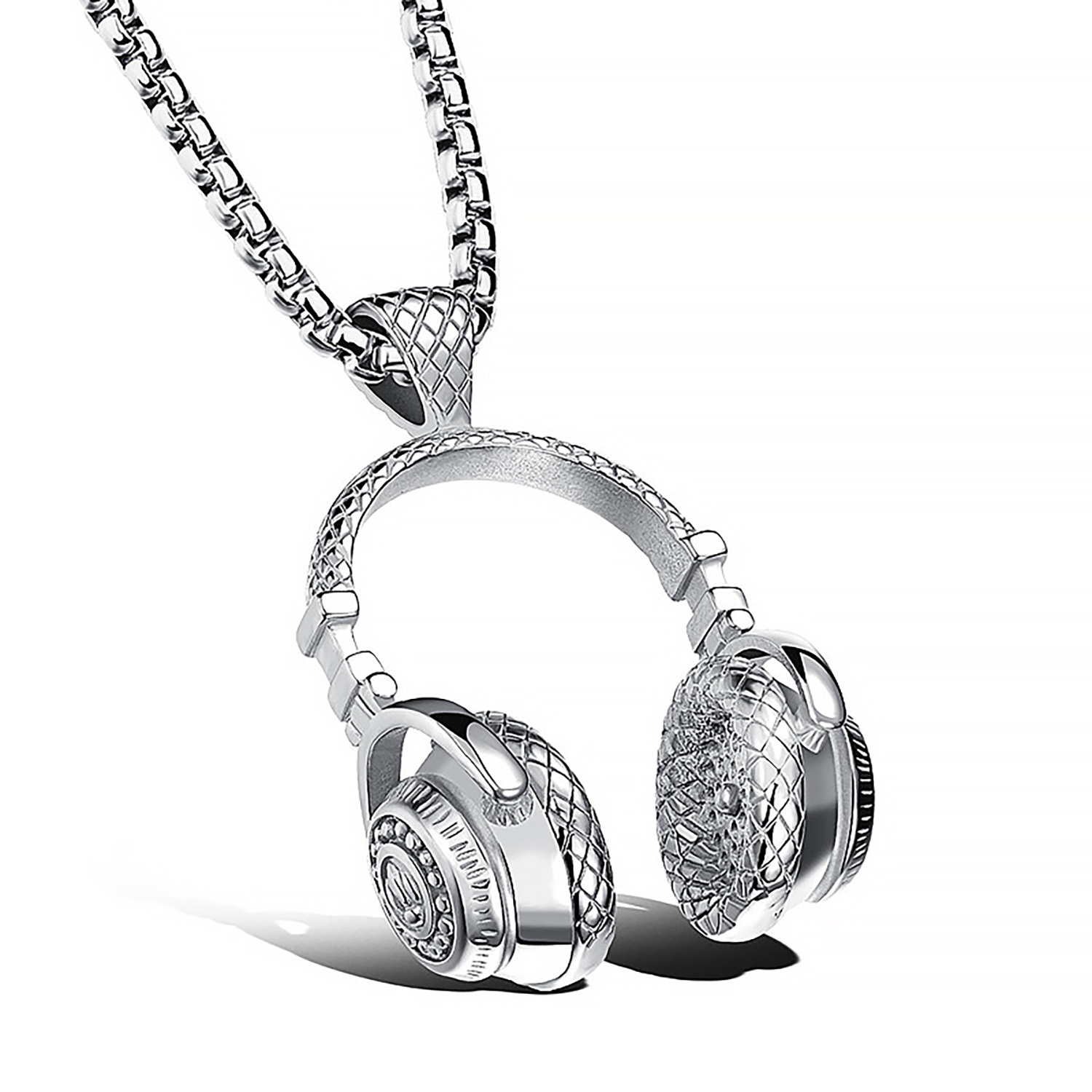 Men's Stainless Steel Music Headset DJ Headphone Pendant Biker Necklace, Gold/Black/Silver
