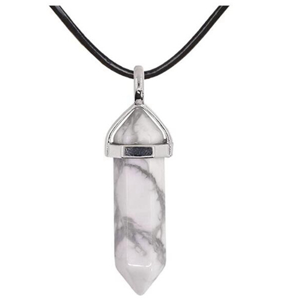 Gold/Silver Natural Gemstone Hexagonal Point Pendant Necklac with 45CM Black Cord