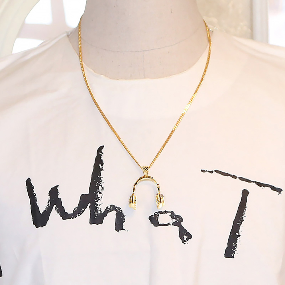 Men's Stainless Steel Music Headset DJ Headphone Pendant Biker Necklace, Gold/Black/Silver