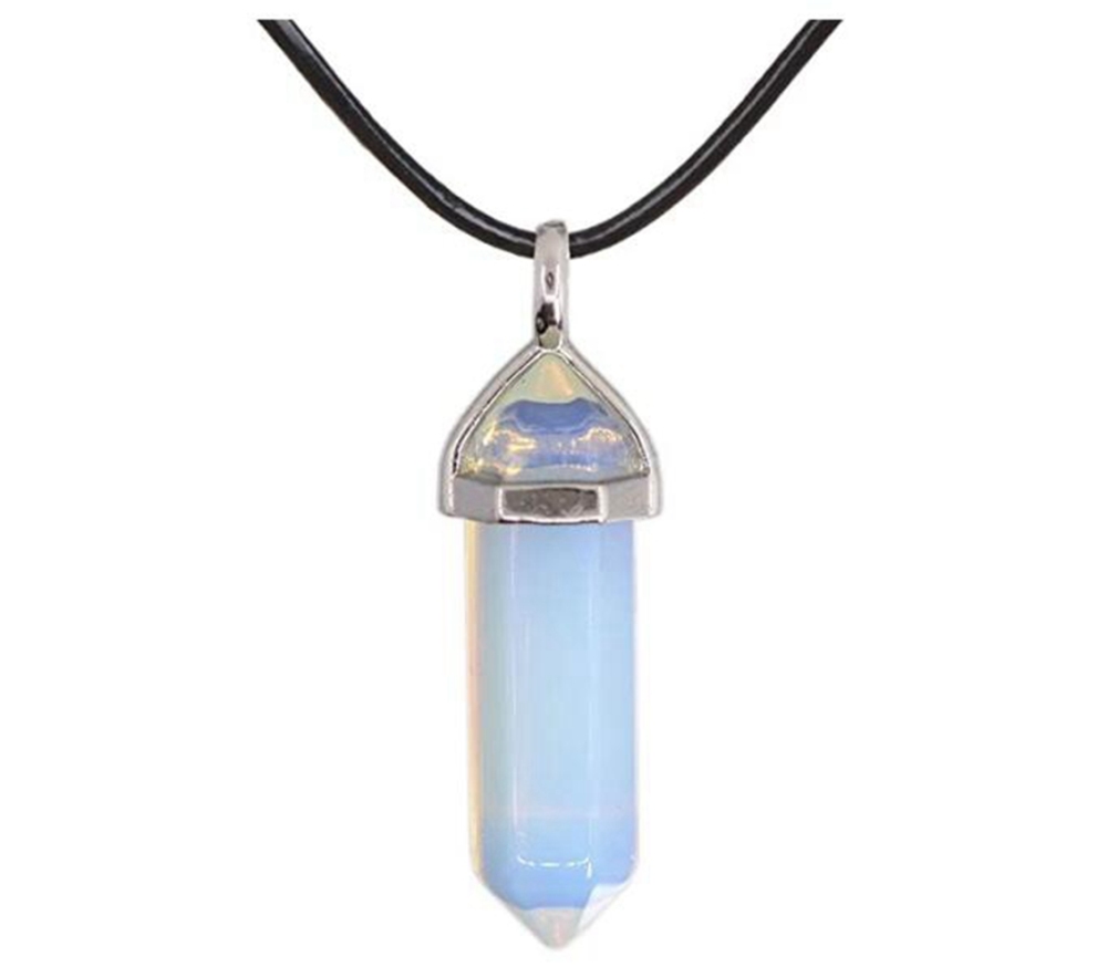 Gold/Silver Natural Gemstone Hexagonal Point Pendant Necklac with 45CM Black Cord