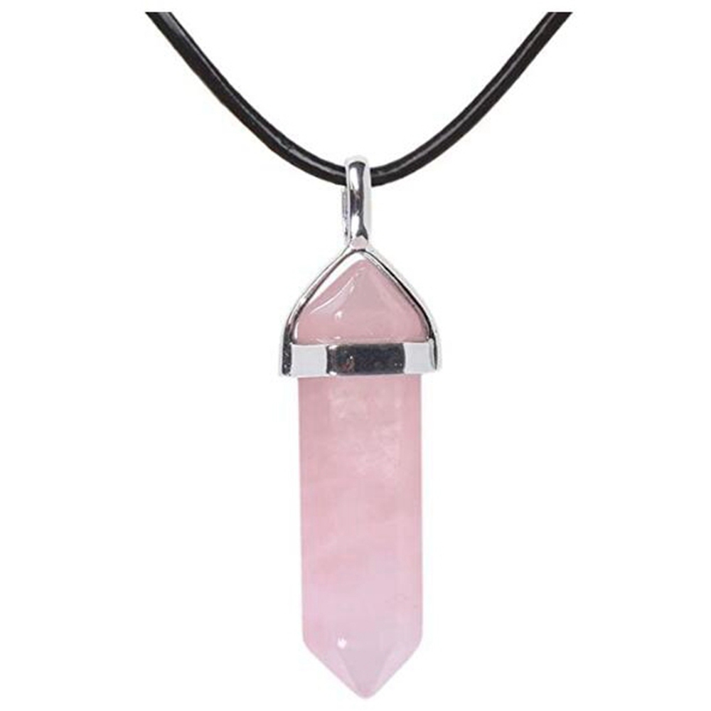 Gold/Silver Natural Gemstone Hexagonal Point Pendant Necklac with 45CM Black Cord