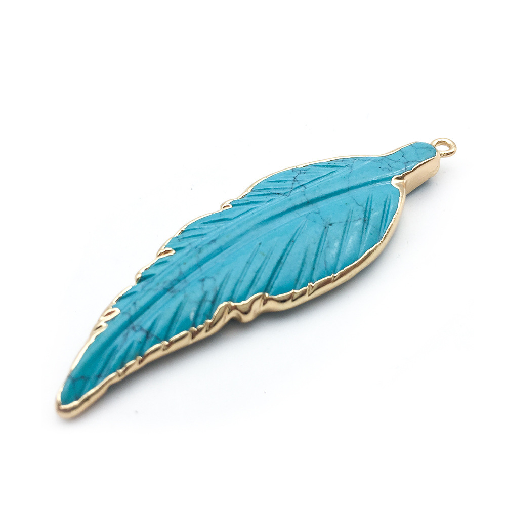 Hand Carved Natural Gemstone Feather & Leaf Charm Pendant for Making Jewelry