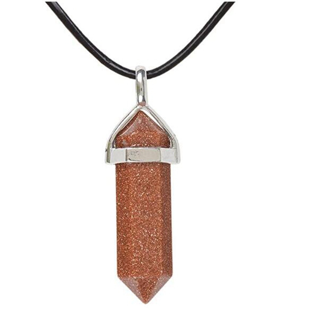 Gold/Silver Natural Gemstone Hexagonal Point Pendant Necklac with 45CM Black Cord