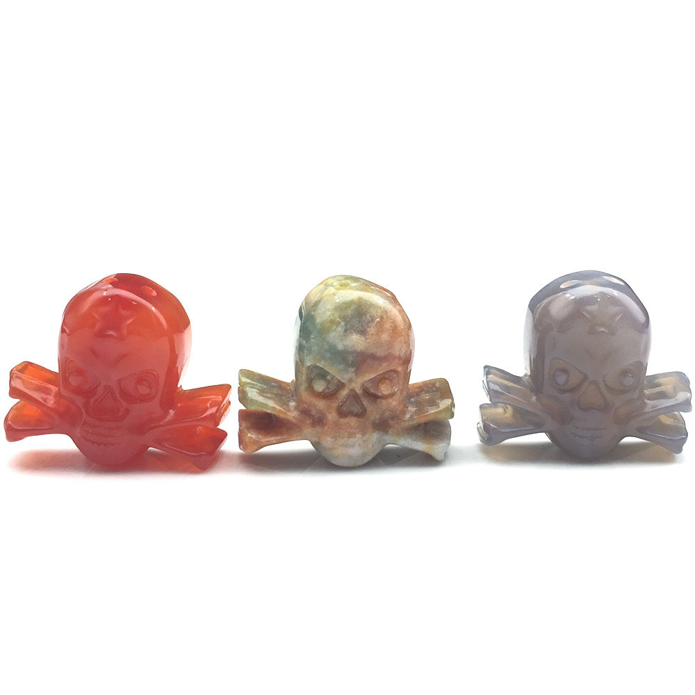 Handmade Craved Skull Figurine Statue Crystal Stone Decorative Skeleton Sculptures Ornament for Gift