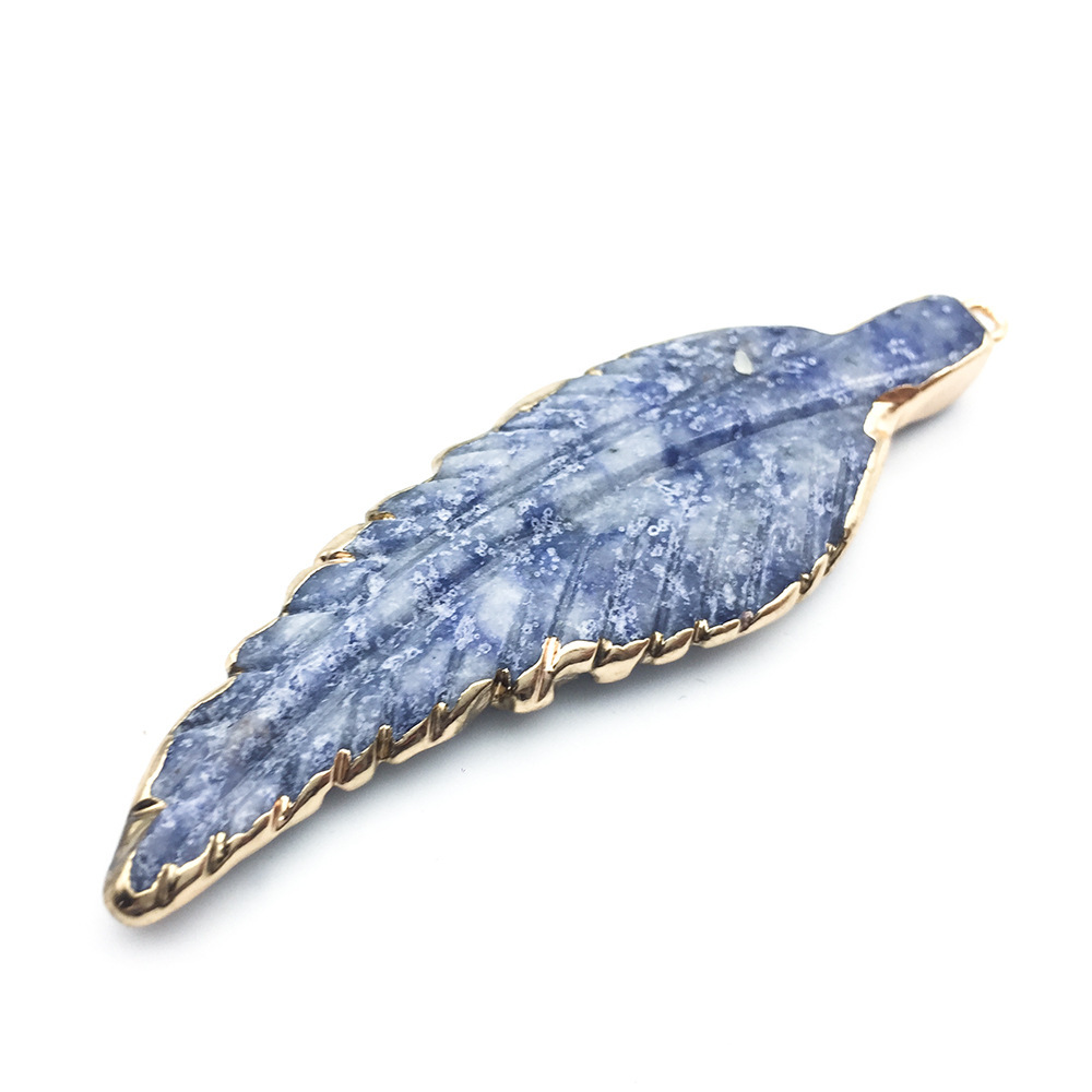 Hand Carved Natural Gemstone Feather & Leaf Charm Pendant for Making Jewelry