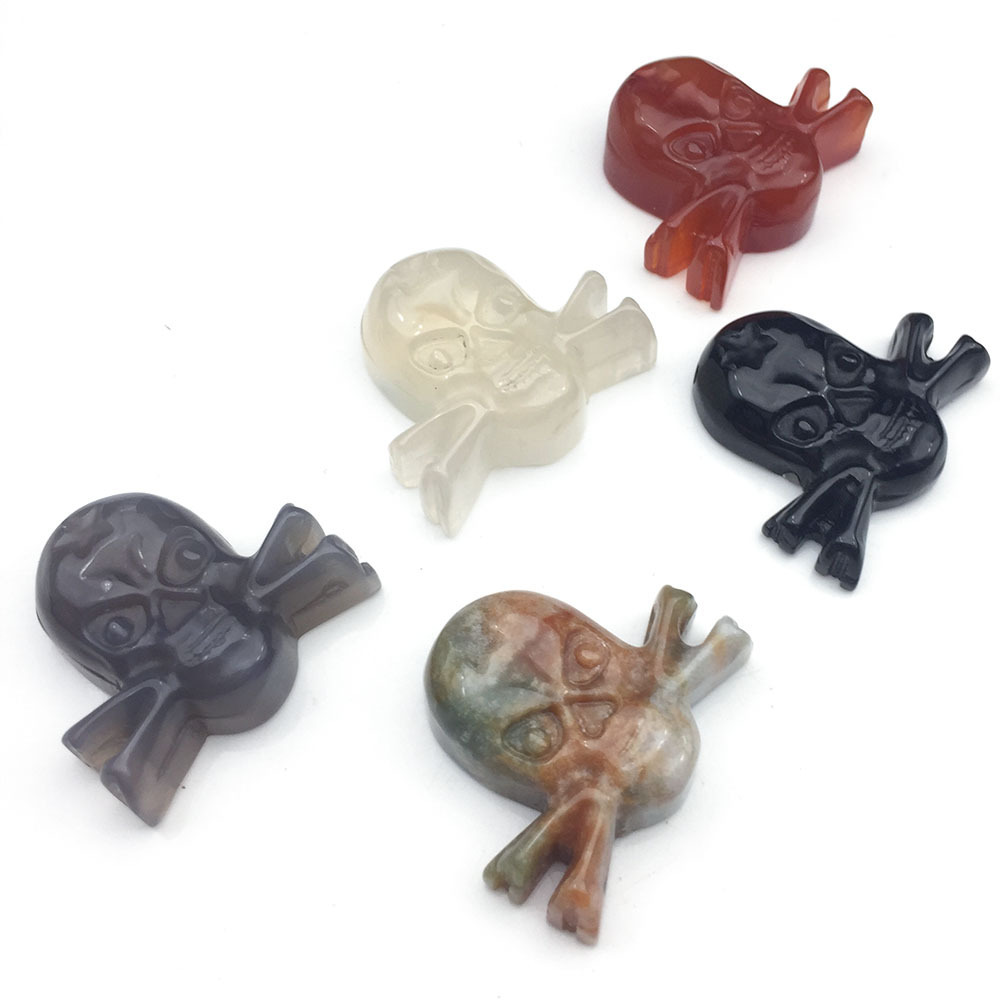 Handmade Craved Skull Figurine Statue Crystal Stone Decorative Skeleton Sculptures Ornament for Gift