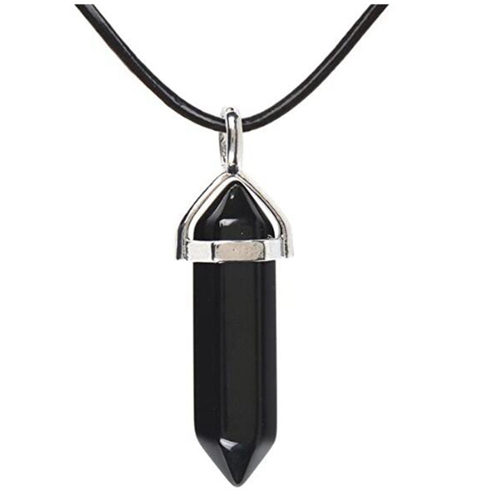 Gold/Silver Natural Gemstone Hexagonal Point Pendant Necklac with 45CM Black Cord